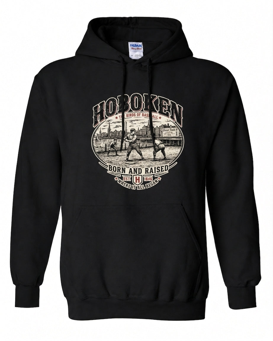 Hoboken Black Birth of Baseball Born and Raised Vintage Hoodie