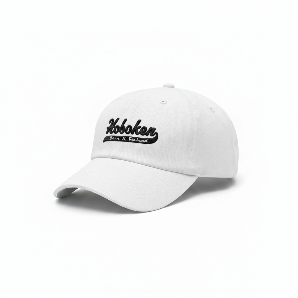 Hoboken Born & Raised White Cap Side View