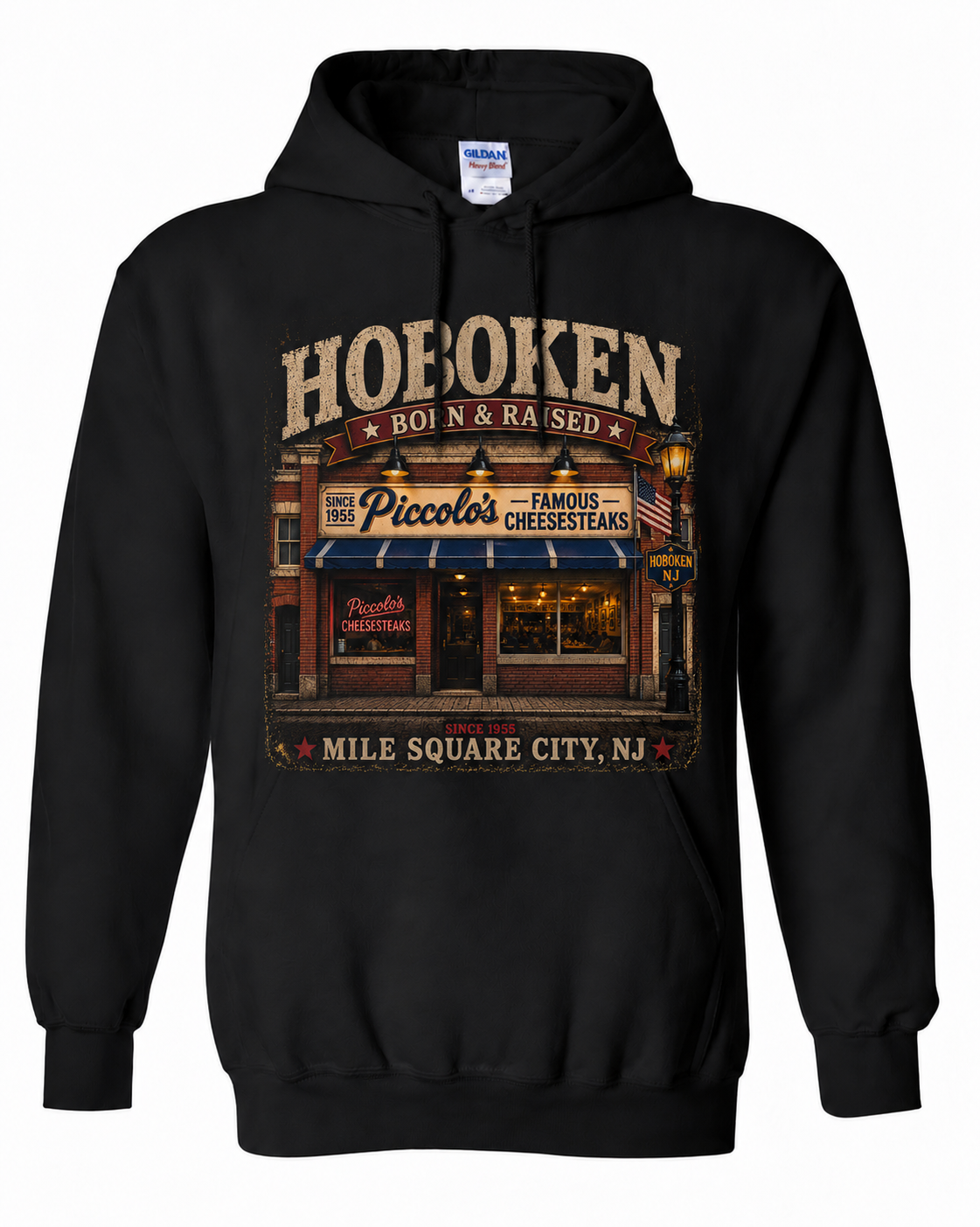 Hoboken Black Piccolo's Famous Cheesesteaks Born & Raised Hoodie