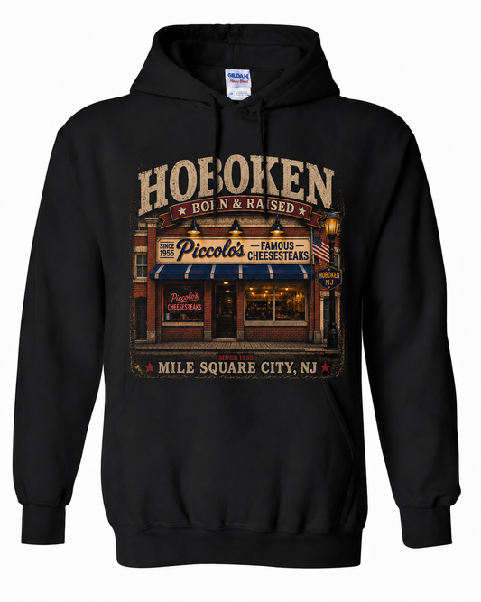 Hoboken Black Piccolo's Famous Cheesesteaks Born & Raised Hoodie