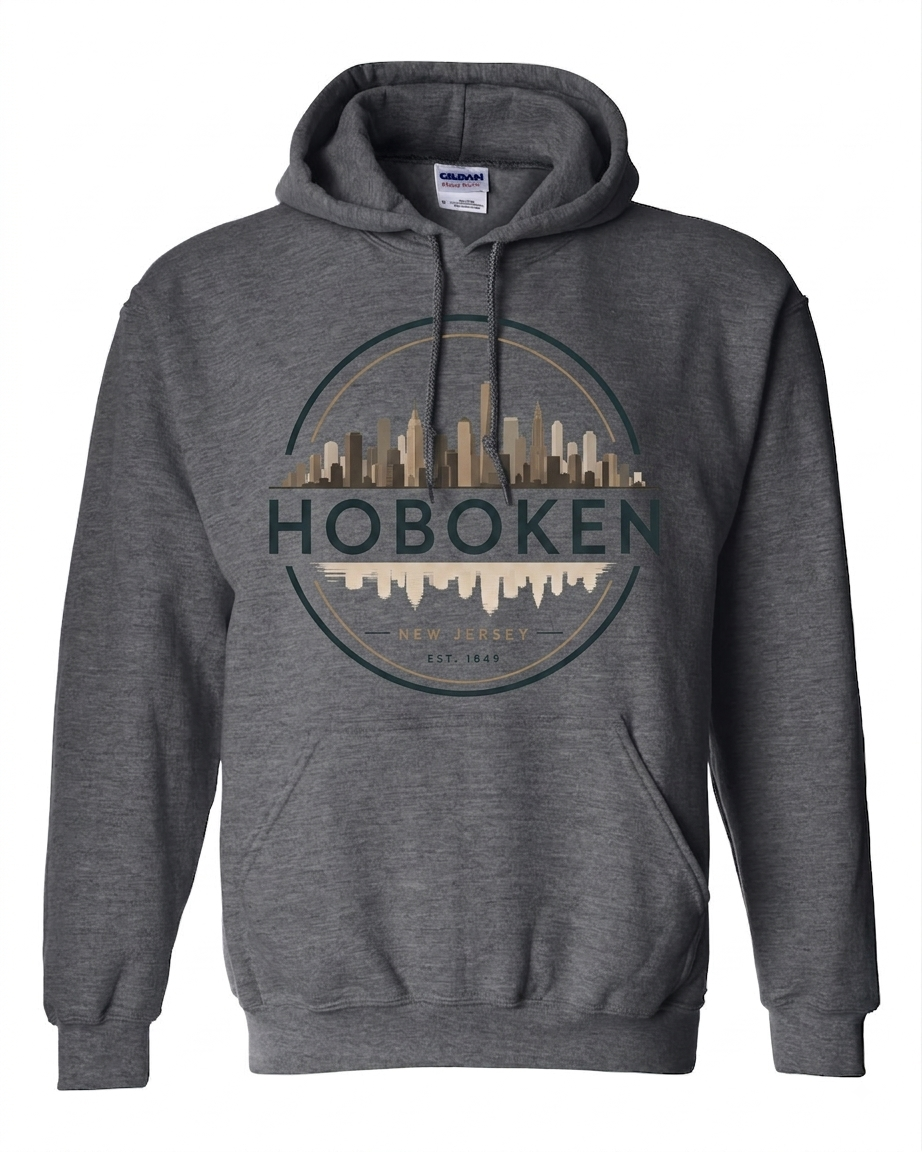 Hoboken Dark Heather Skyline Circle Est. 1849 Hoodie