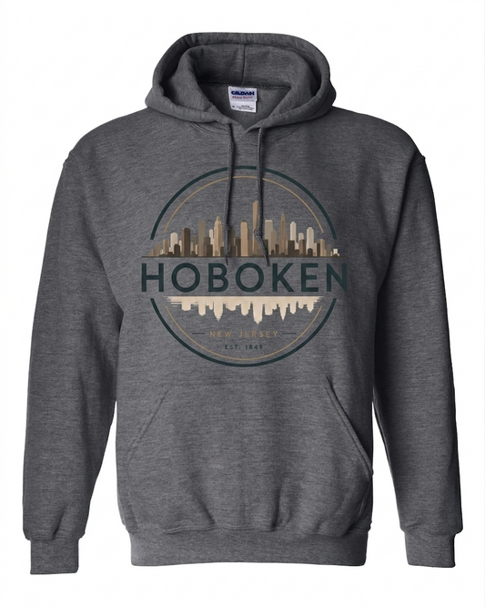 Hoboken Dark Heather Skyline Circle Est. 1849 Hoodie