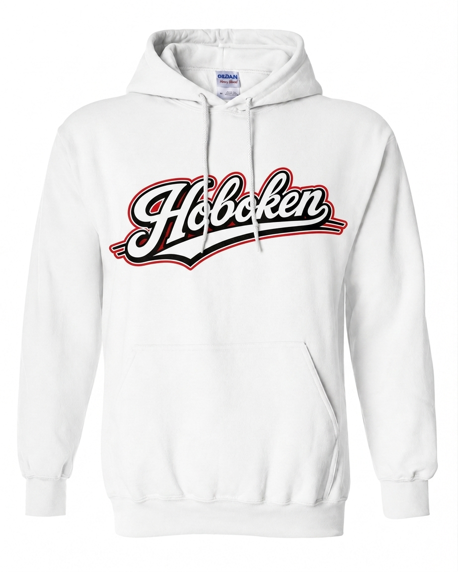 Hoboken White Baseball Script Hoodie
