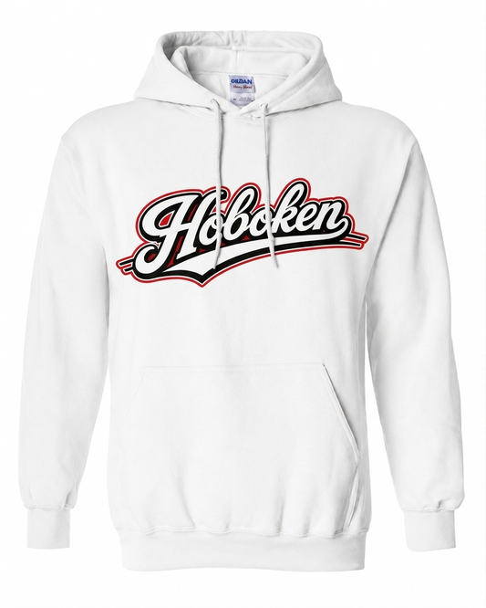 Hoboken White Baseball Script Hoodie