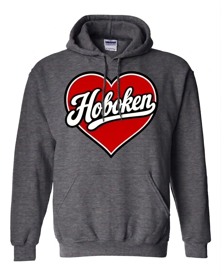 Hoboken Dark Heather Heart Script Hoodie