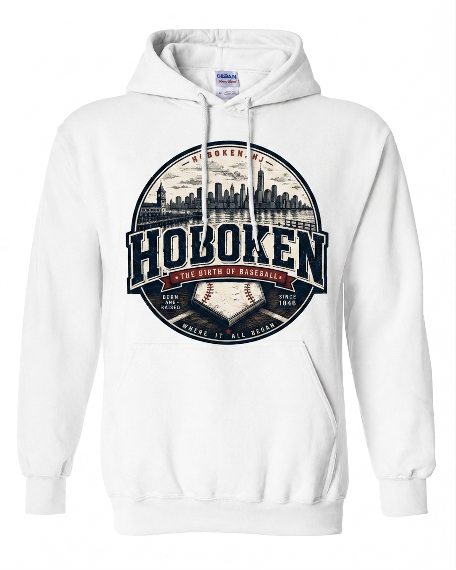 Hoboken White Birth of Baseball Skyline Circle Hoodie