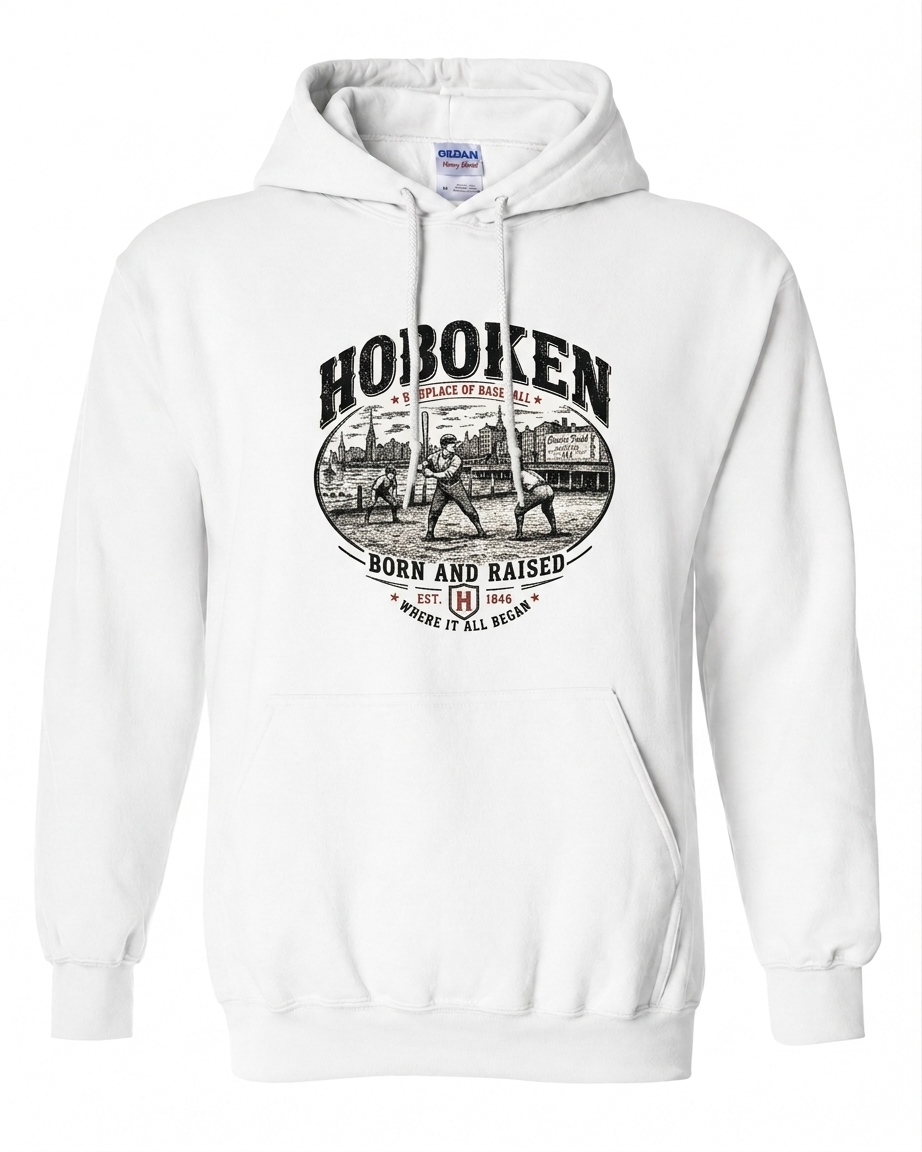 Hoboken White Birthplace of Baseball Born and Raised Hoodie