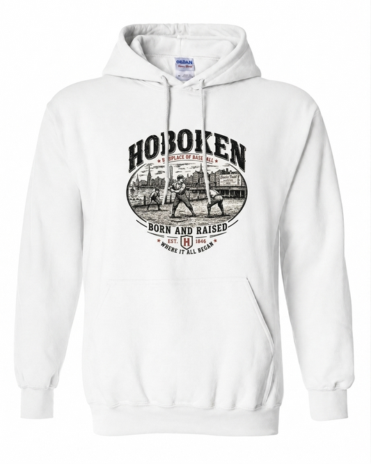 Hoboken White Birthplace of Baseball Born and Raised Hoodie