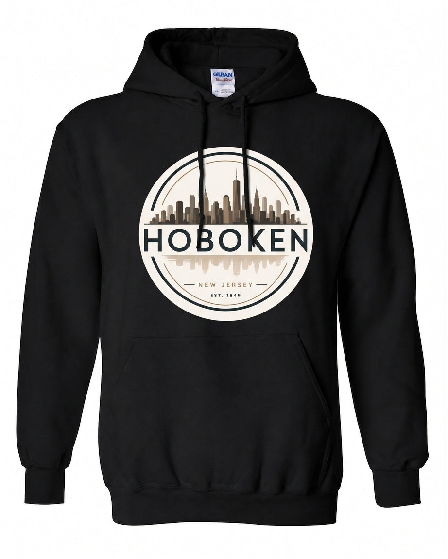 Hoboken Black Skyline Circle Badge Hoodie