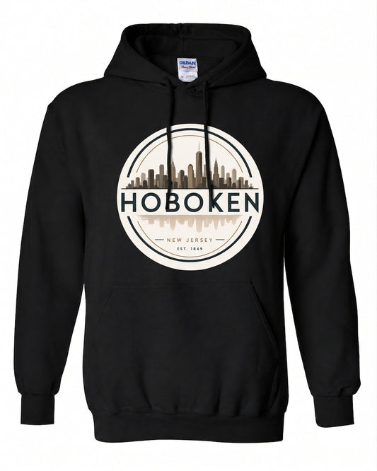 Hoboken Black Skyline Circle Badge Hoodie