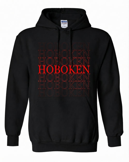 Hoboken Black Repeat Stack Red Fade Hoodie