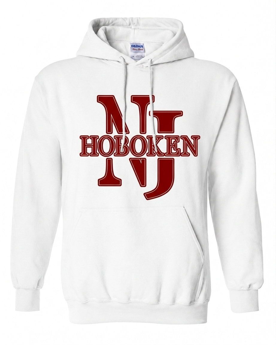 Hoboken White NJ Hoboken Maroon Block Hoodie