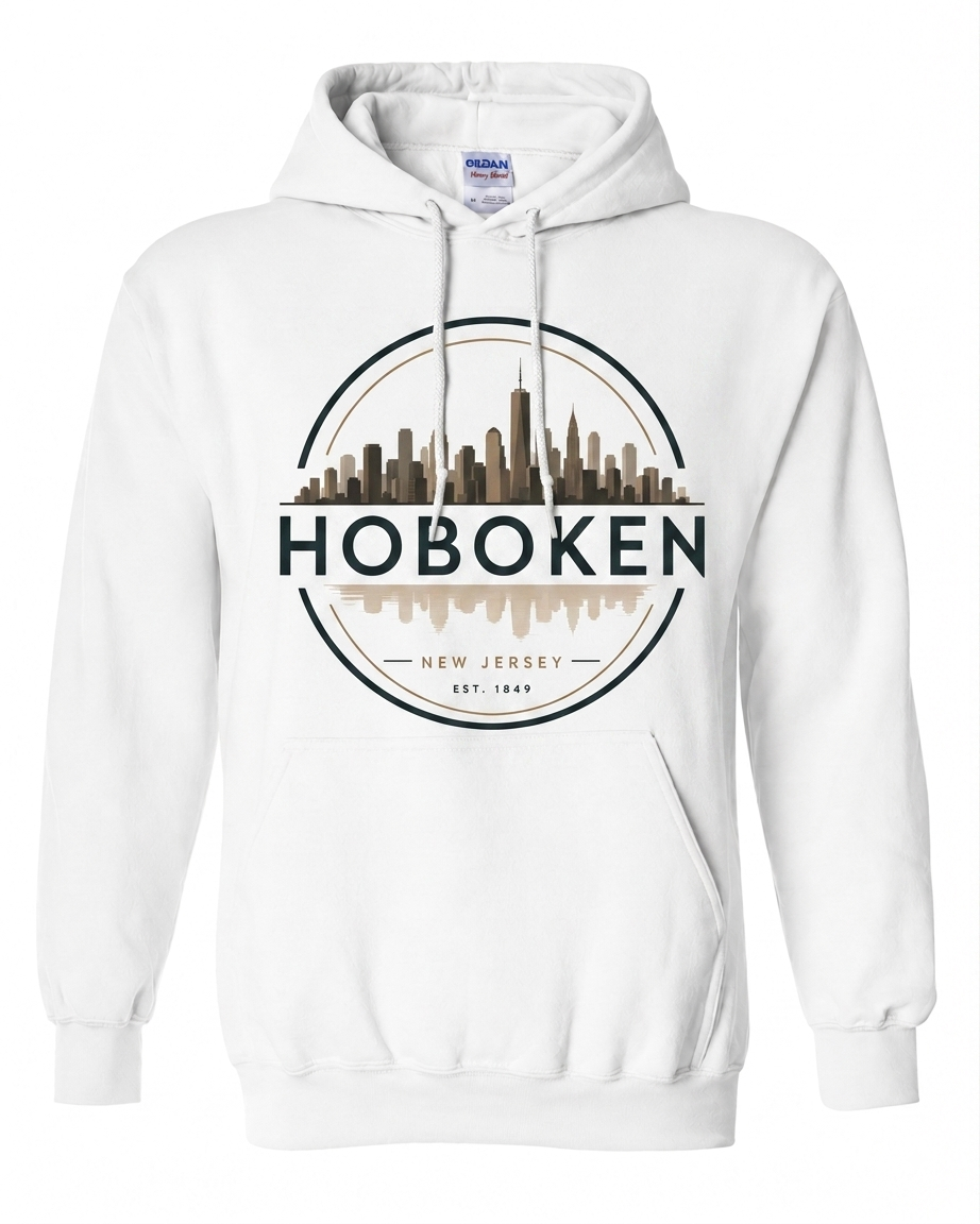 Hoboken White Skyline Circle Est. 1849 Hoodie