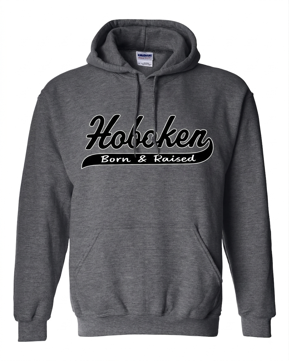 Hoboken White Script Born & Raised Black Hoodie