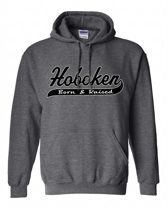 Hoboken White Script Born & Raised Black Hoodie