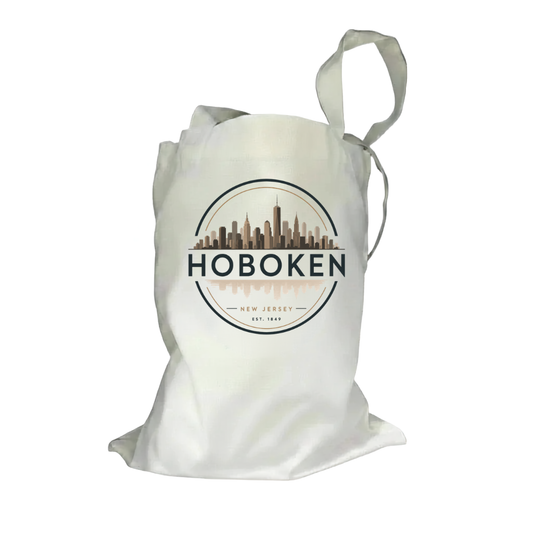 Hoboken Skyline Circle Natural Canvas Tote Bag
