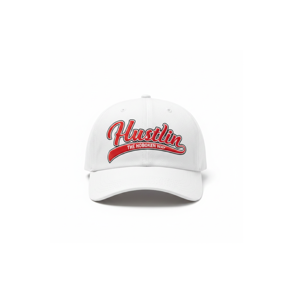 Hustlin In Red White  Cap