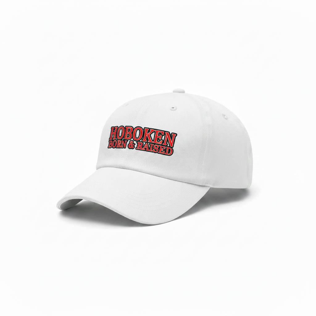 Hoboken Born & Raised Bold White Cap Side View