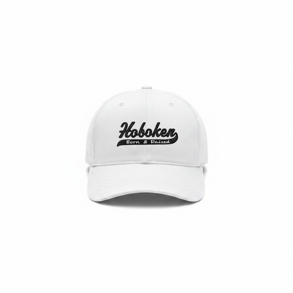 Hoboken Born & Raised White Cap - White Background