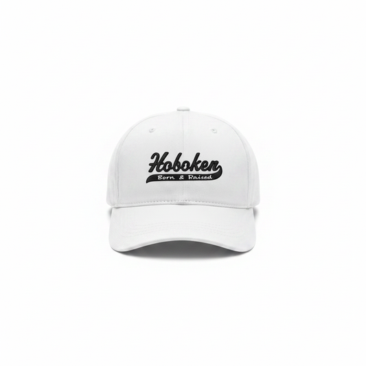 Hoboken Born & Raised White Cap - White Background