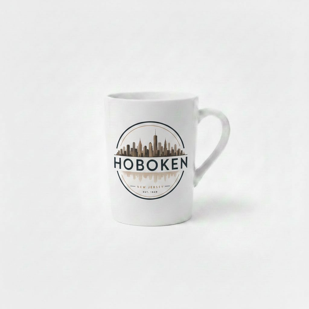 Hoboken Skyline Circle White Ceramic Mug