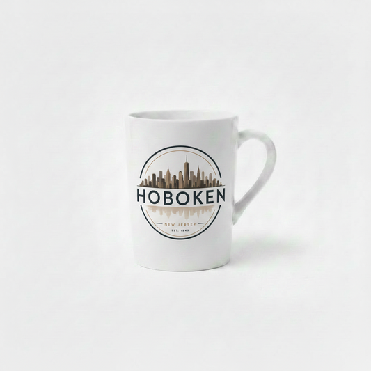 Hoboken Skyline Circle White Ceramic Mug
