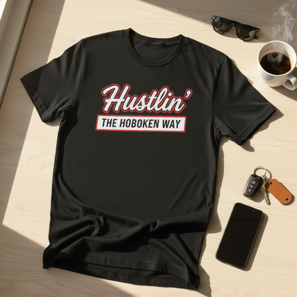 Hustlin' The Hoboken Way Black T-Shirt Lifestyle Square
