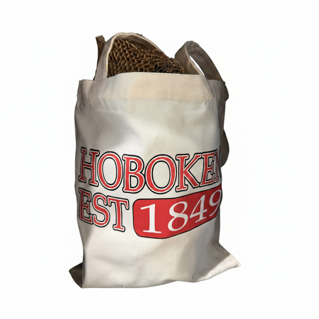 Hoboken Est. 1849 canvas tote bag on pure white background
